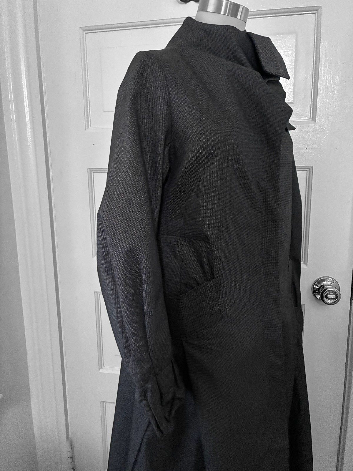Ann Demeulemeester High Neck Asymmetrical Coat Dark Gray Black Lined Size 38 S M