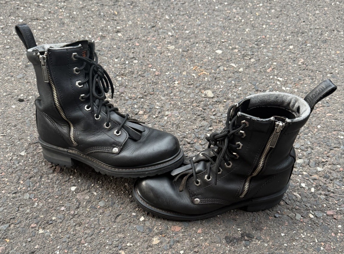 Harley-Davidson Unisex Black Leather Lace-Up Combat Ankle Boots Side Zip 8.5