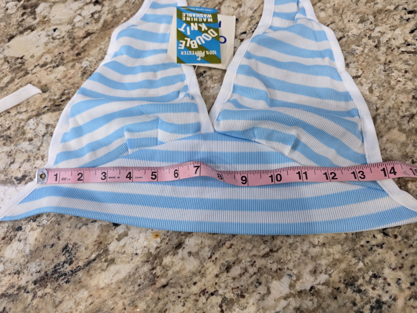 NOS Vtg 1970s Halter Top Double Knit Deadstock One Size Fits All Blue / White