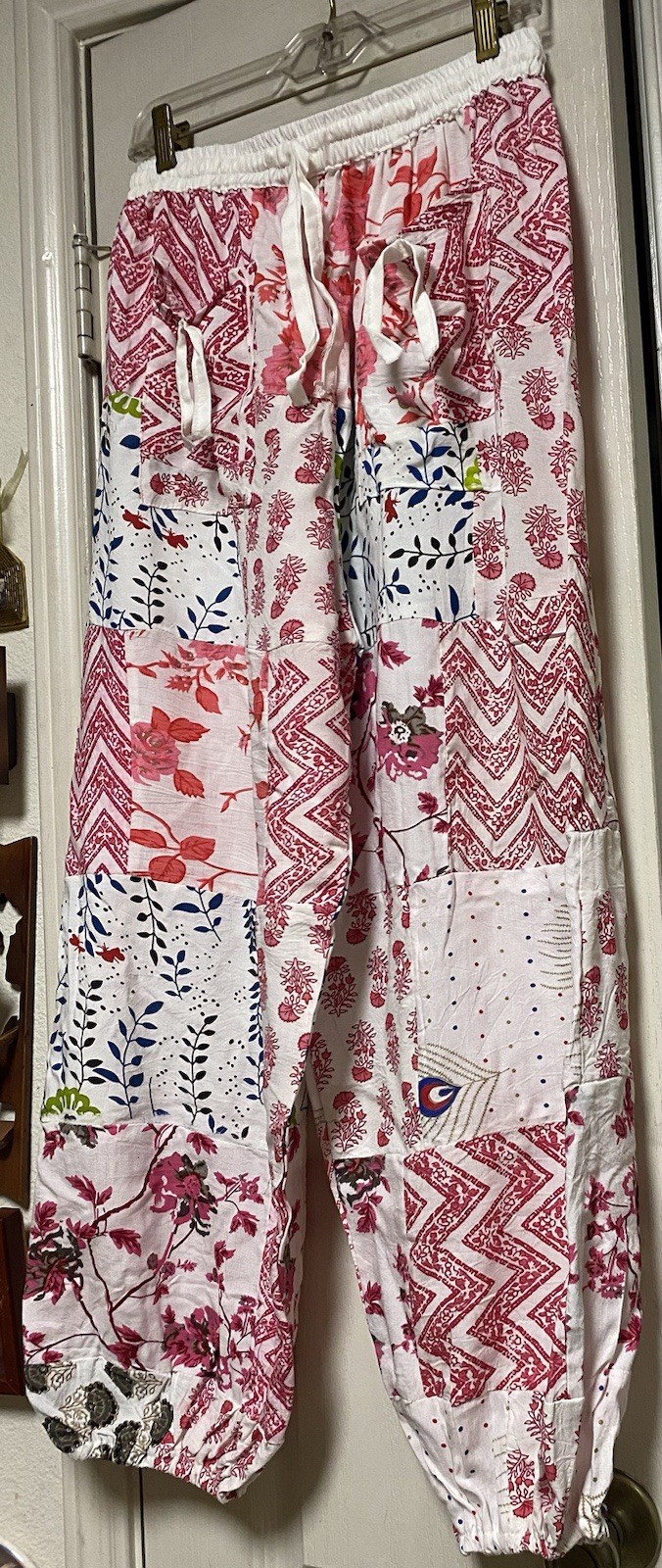 Boho Bloomers With Floral/Fauna Graphics On White Rayon Background-Gathered Legs