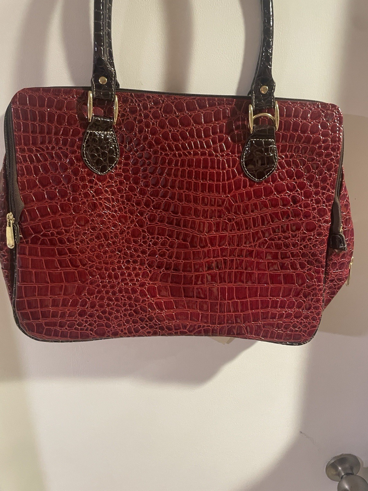 NWT Samantha Brown SB Perfect Tote Burgundy Brown Croc Embossed Shoulder Bag