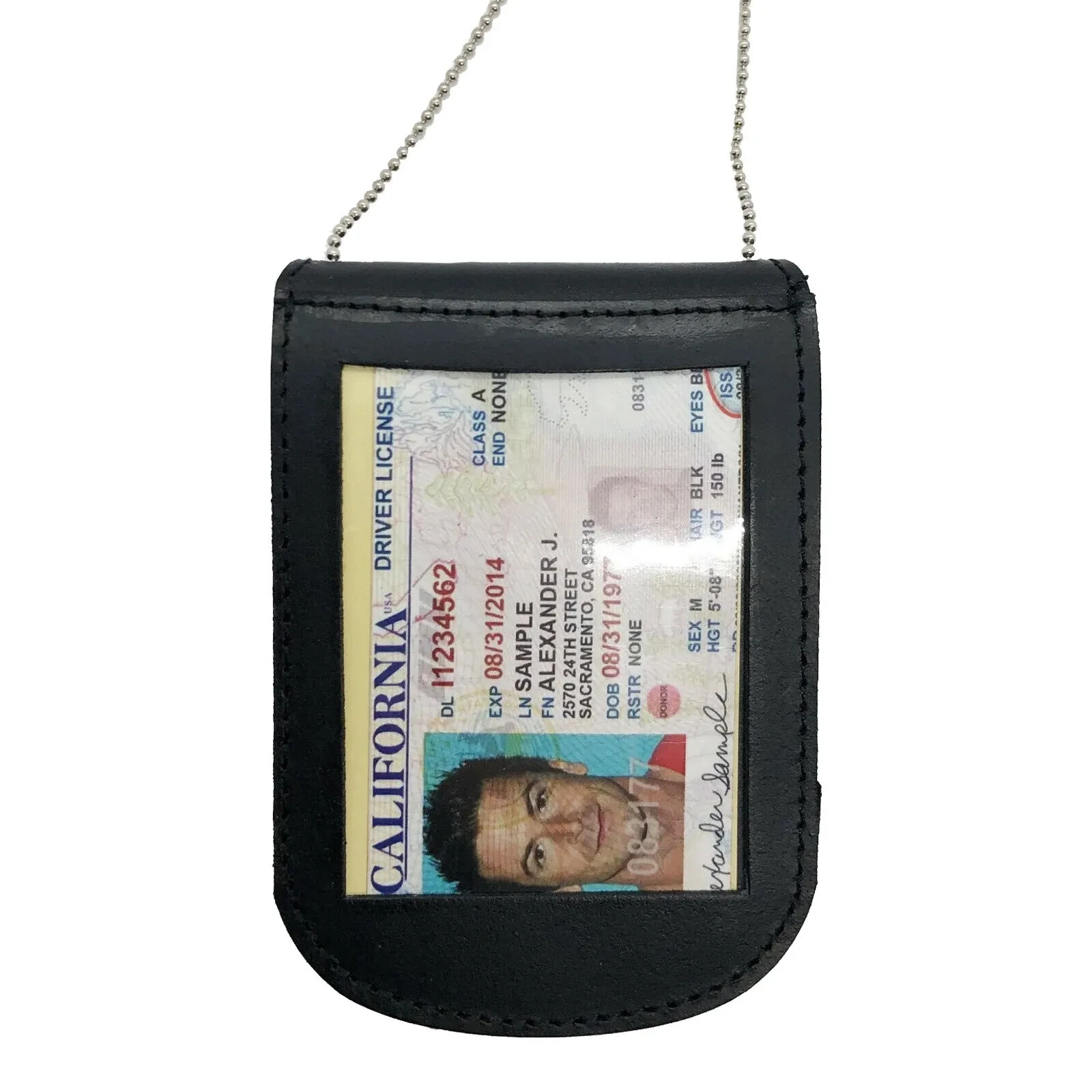 Genuine Leather Officer Lanyards & Badge ID Holders Black Unisex Security Weapon
