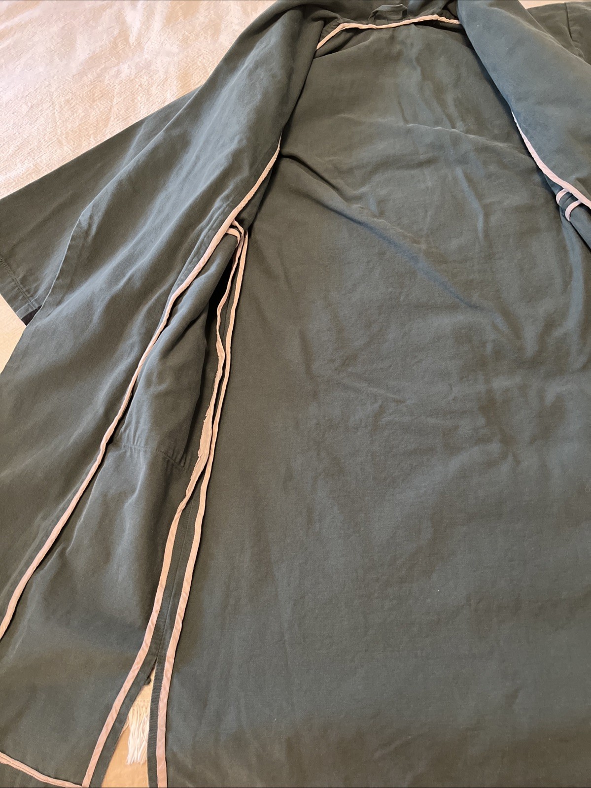 XS/S Petite Peacoat Duster Jacket 100% Cotton Sage Green With Pockets And Straps