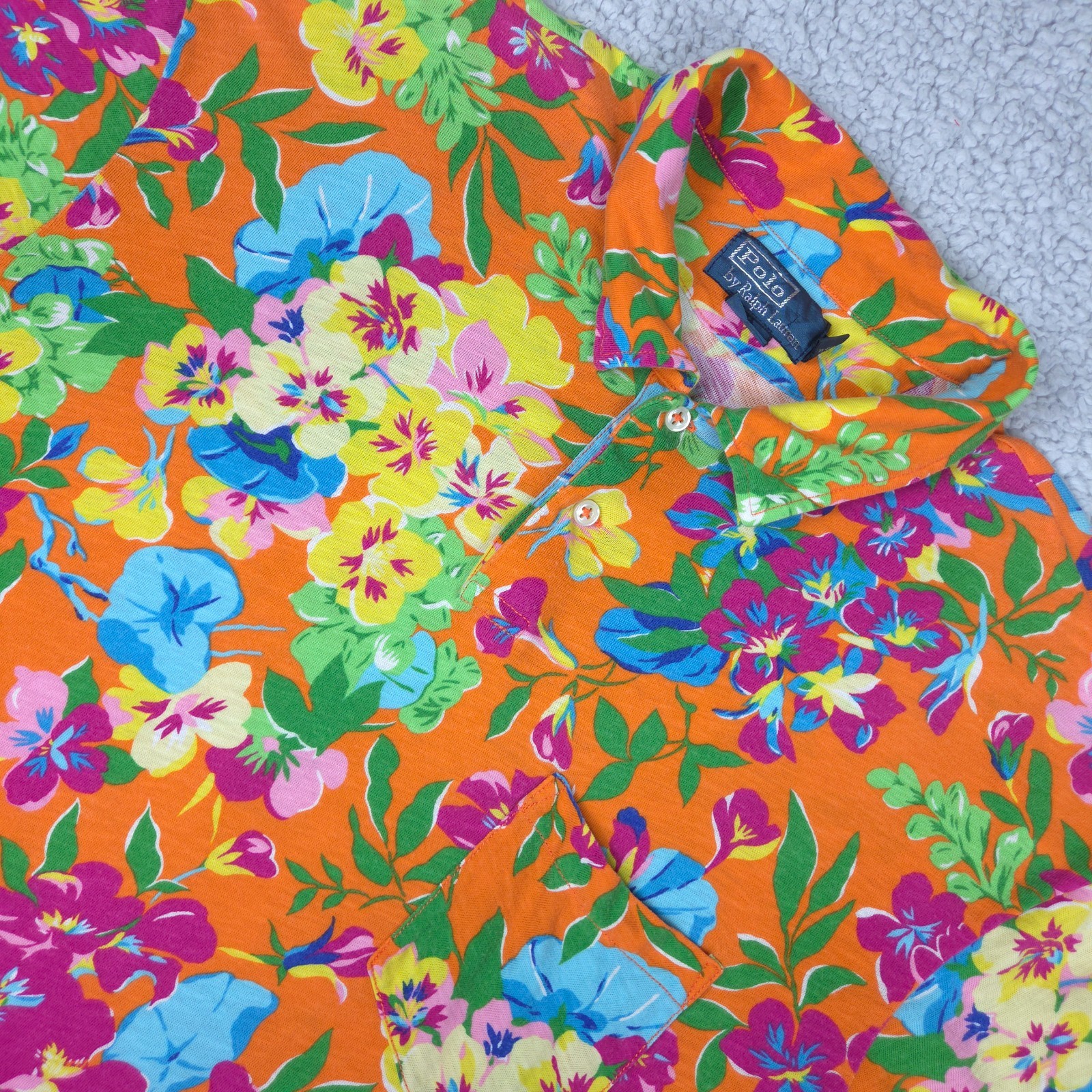 Vintage Polo Ralph Lauren Shirt Men’s XL Orange Floral All over Print Preppy
