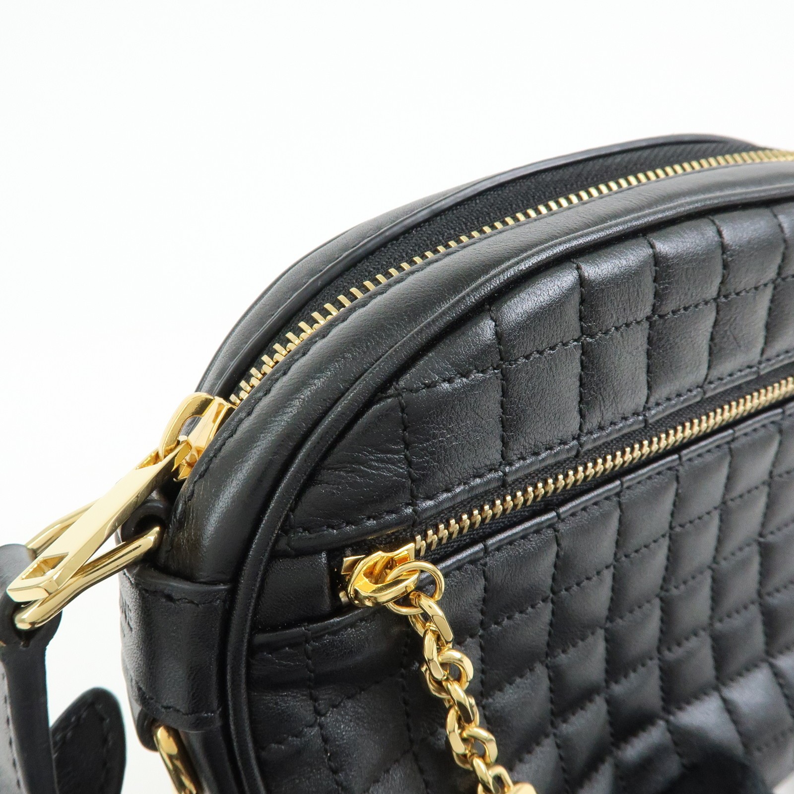 CELINE C Charm Leather Shoulder Bag Crossbody Bag Camera Bag Black Auth Used F/S