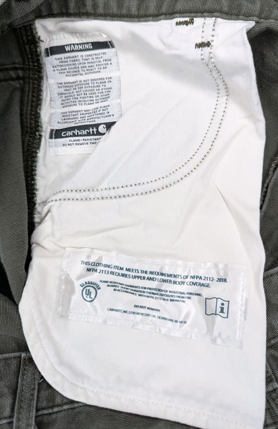 Carhartt FRB159-MOS FR Flame Resistant Canvas Work Pants Moss Green 42×30 CAT 2