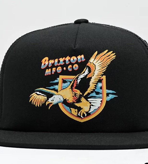 Brixton District HP American Bald Eagle Black Flat Bill Trucker Hat, OSFA