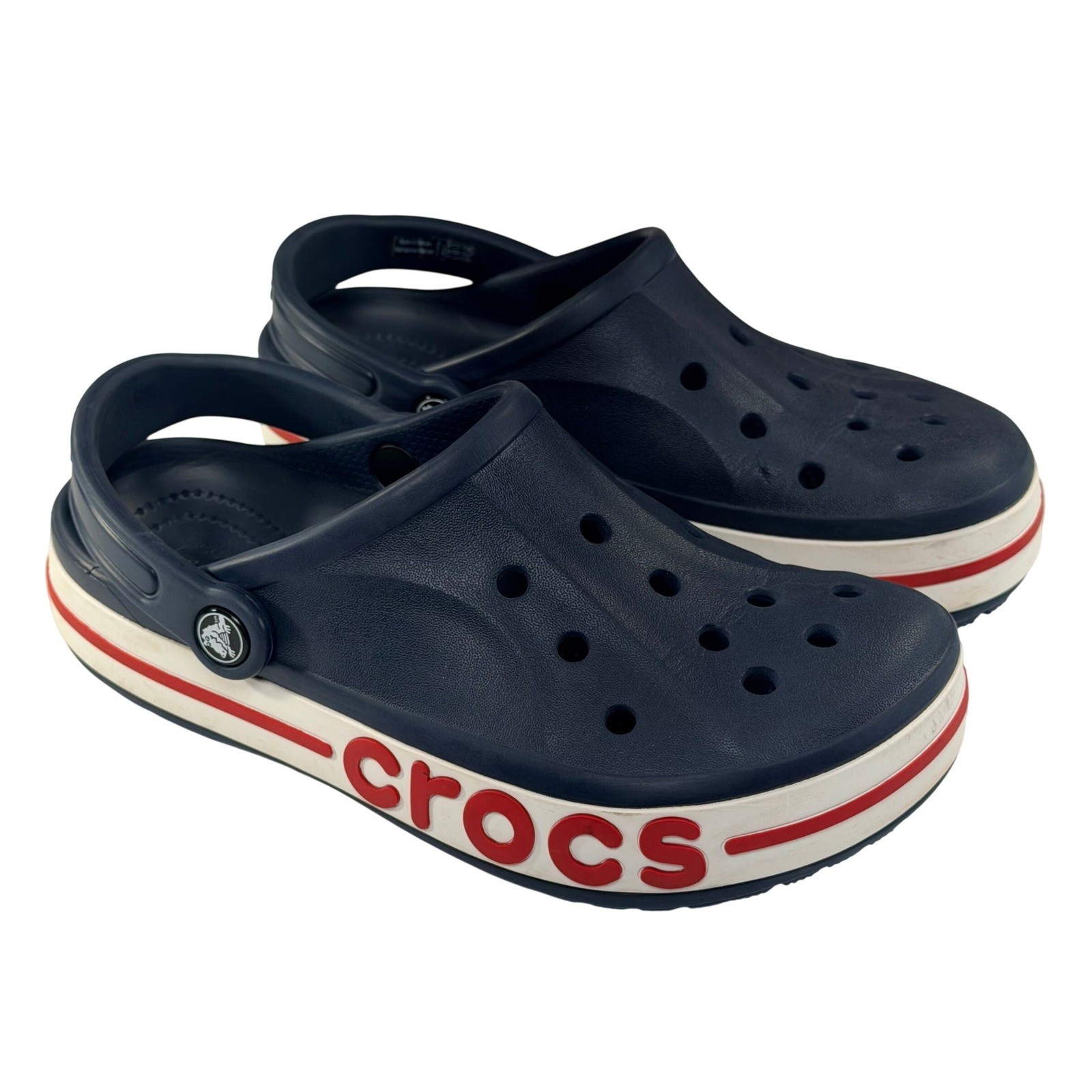 Crocs Bayaband Clogs Mens 5 Womens 7 Blue Red White Slip On Unisex Comfort Shoes