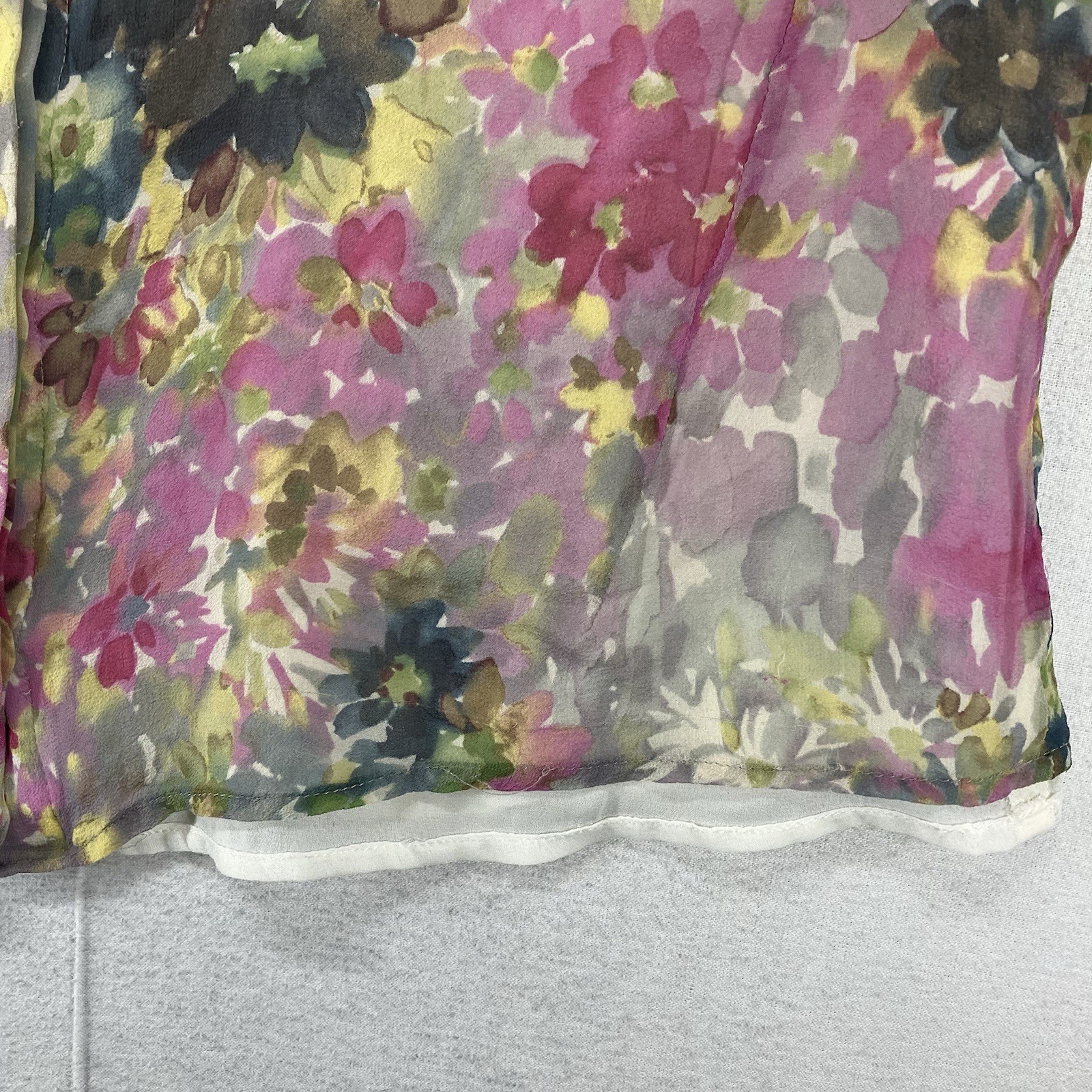 Women’s All Silk Blouse Sz 16 Multicolor Watercolor Floral Abstract Button Down