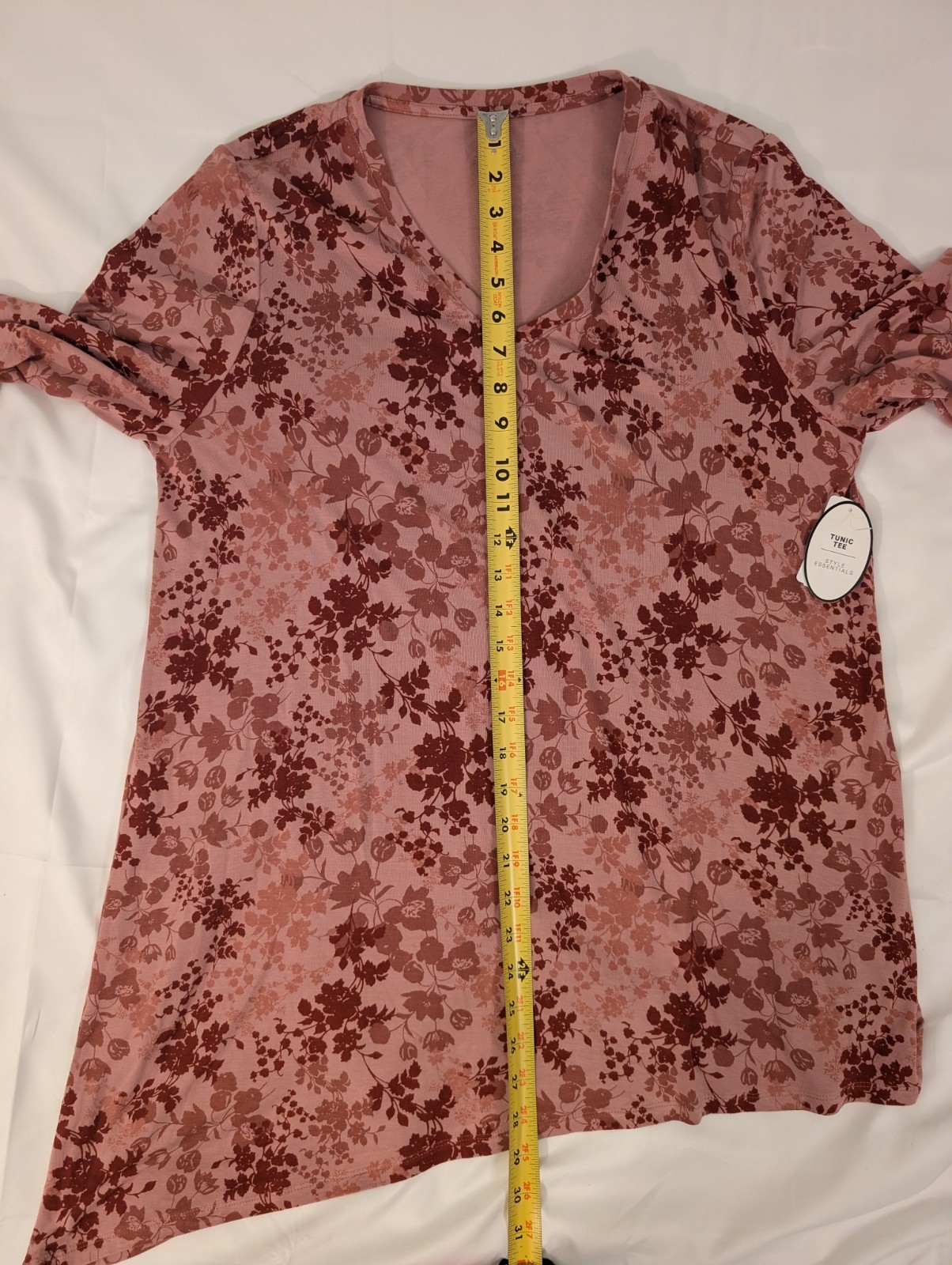 Soma Tunic Tee L Burgundy Pink Floral Asymmetrical 3/4 Sleeve Stretch NWT Soft