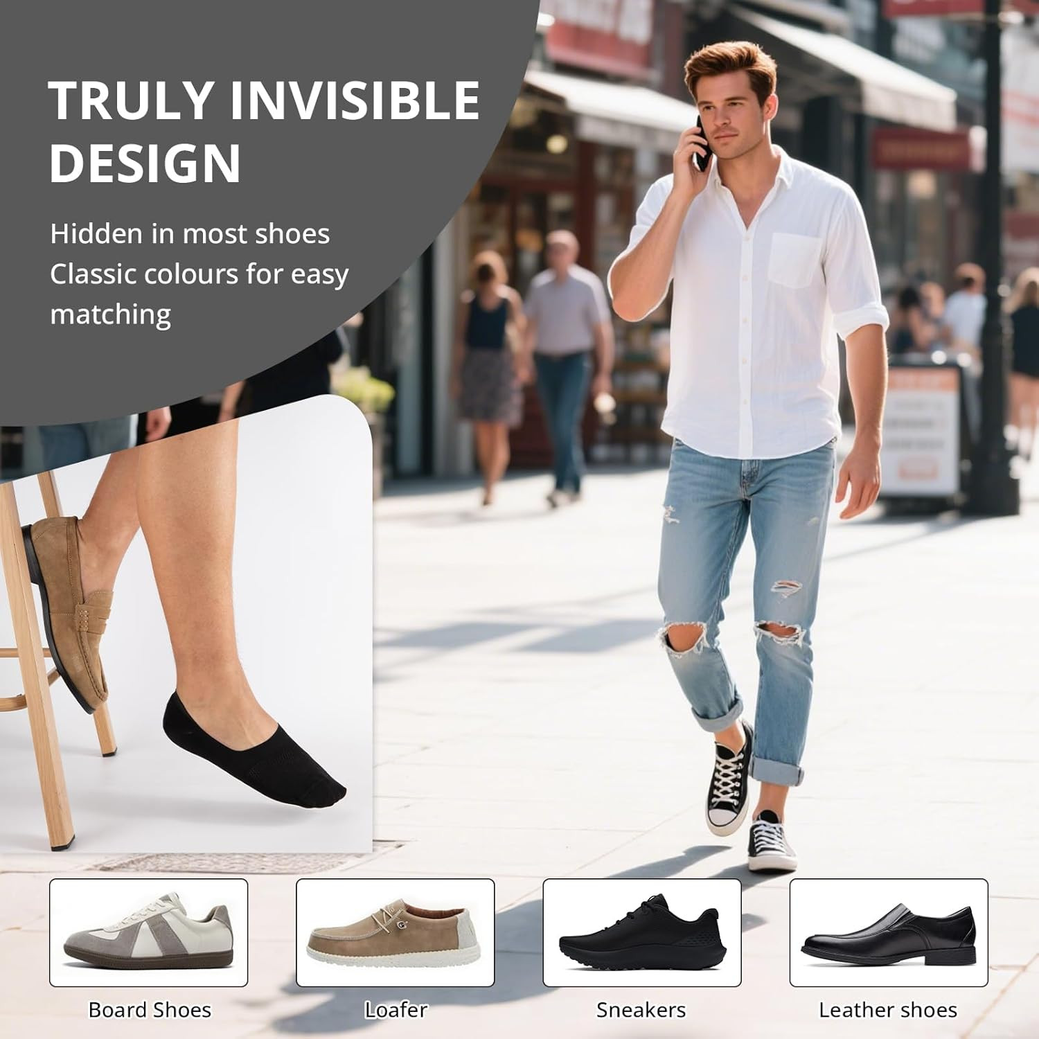8 Pairs No Show Socks Men Non Slip Low Cut Cotton Invisible Socks for Loafer Fla