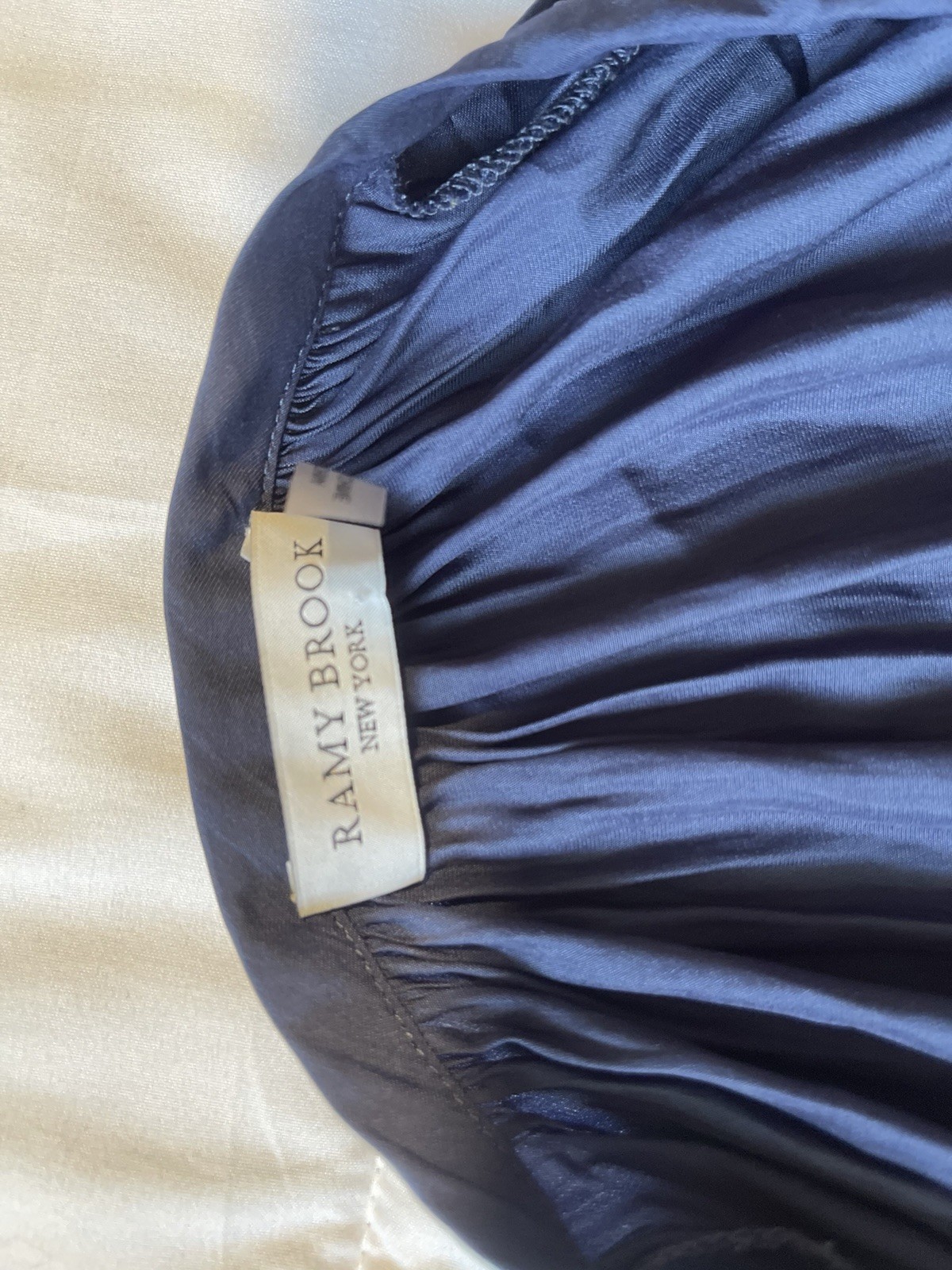 Ramy Brook New York Blue Solid Mini Dress S V-Neck Smocked Balloon 3/4 Sleeve