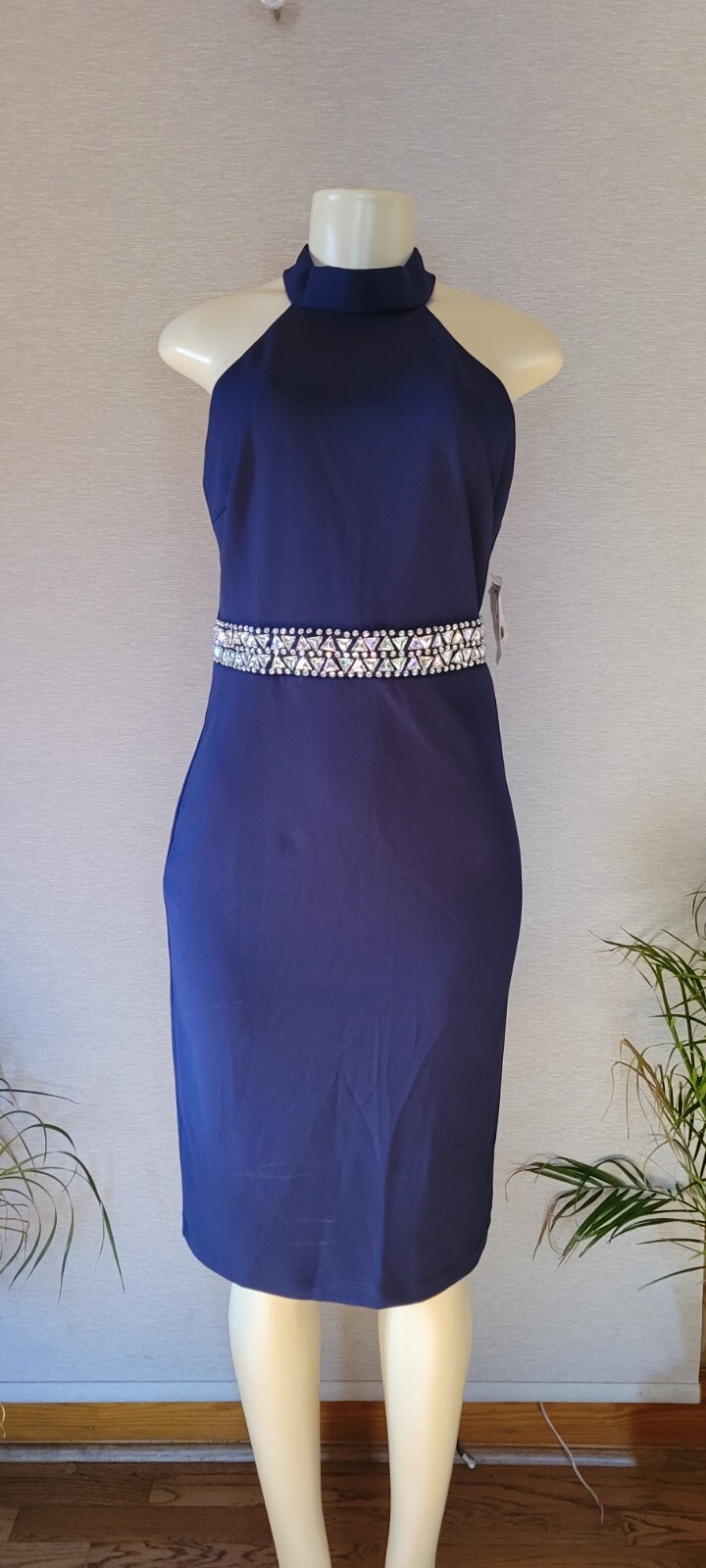 NWT Rhinestone Blue Halter Dress Rebecca B. Women’s Size 8 MSRP $74
