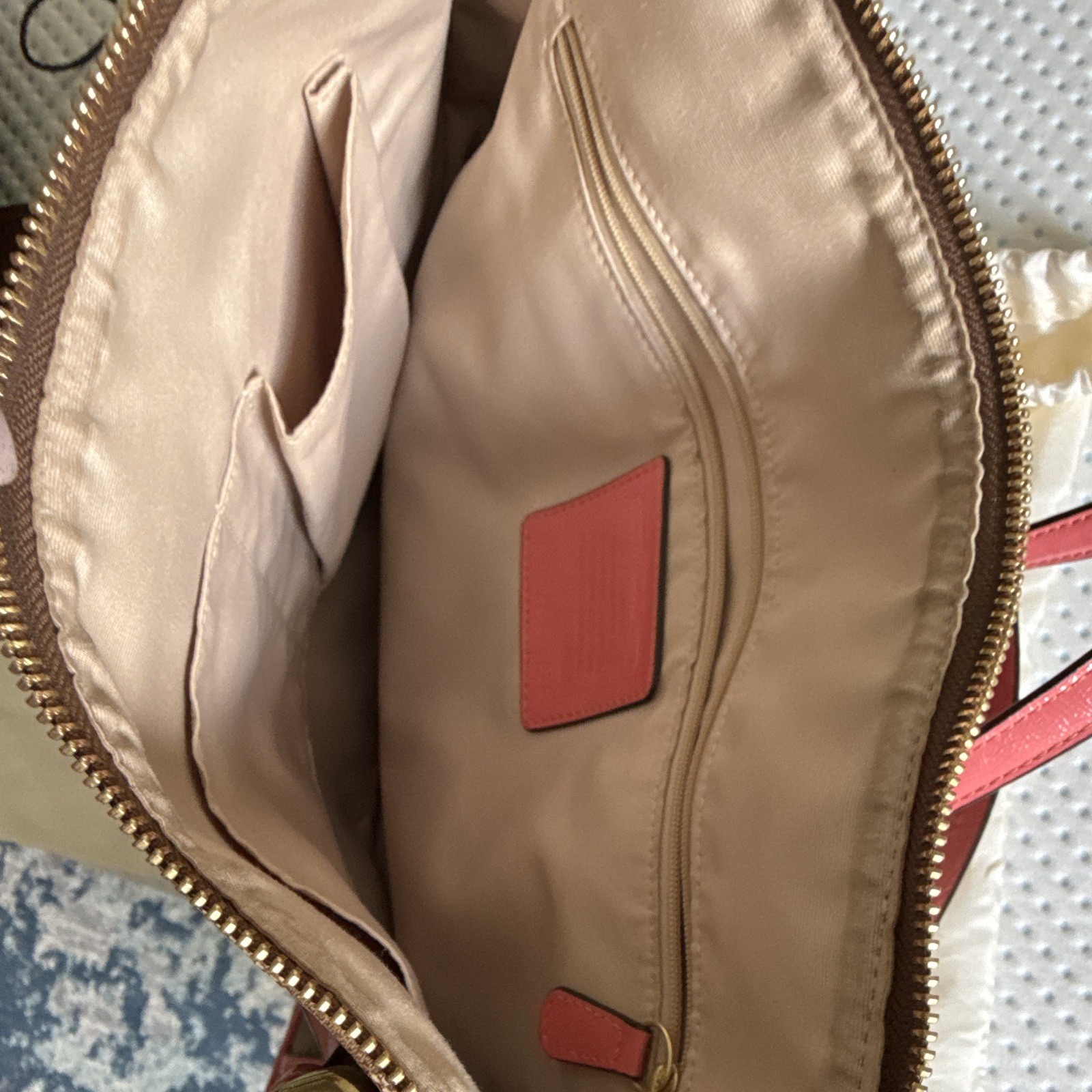 Coach Signature Brown & Pink Shoulder Bag Zip w/ Detachable Strap, Dust Bag