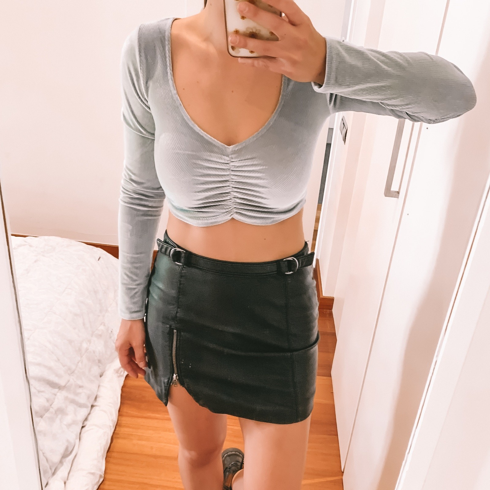 Urban Outfitters Paradox Ruched Cropped Top Blue Medium NWT