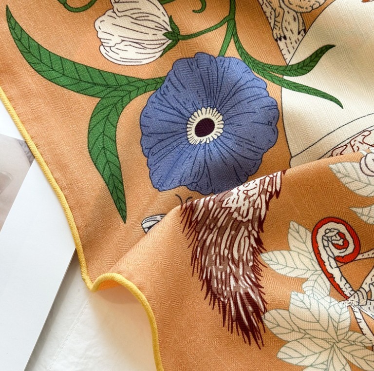 Double Face 70% Cashmere 30% Silk Scarf Square Shawl 53″ Orange Large Wrap