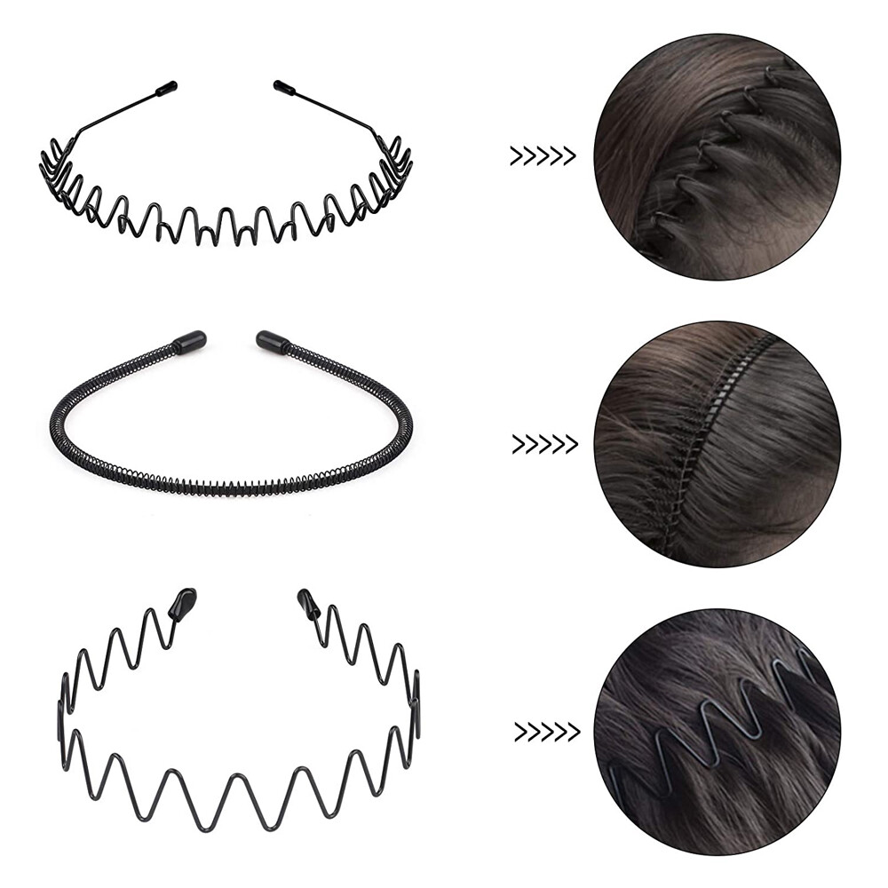 6 PCS Metal Hair Headband Wave Style Hoop Band Comb Sports Hairband Men Women