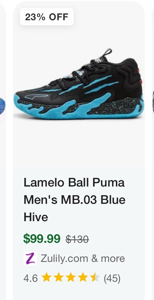 PUMA MB.03 LaMelo Ball Low Top Black/Blue Lace-Up Men’s Athletic Sneakers