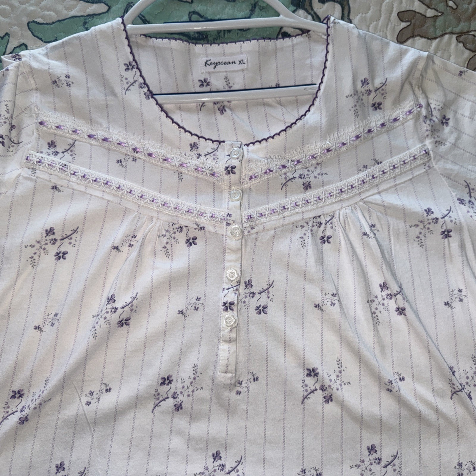 Keyocean long Nightgown 100% Cotton Comfortable Lightweight Long-Sleeve XL
