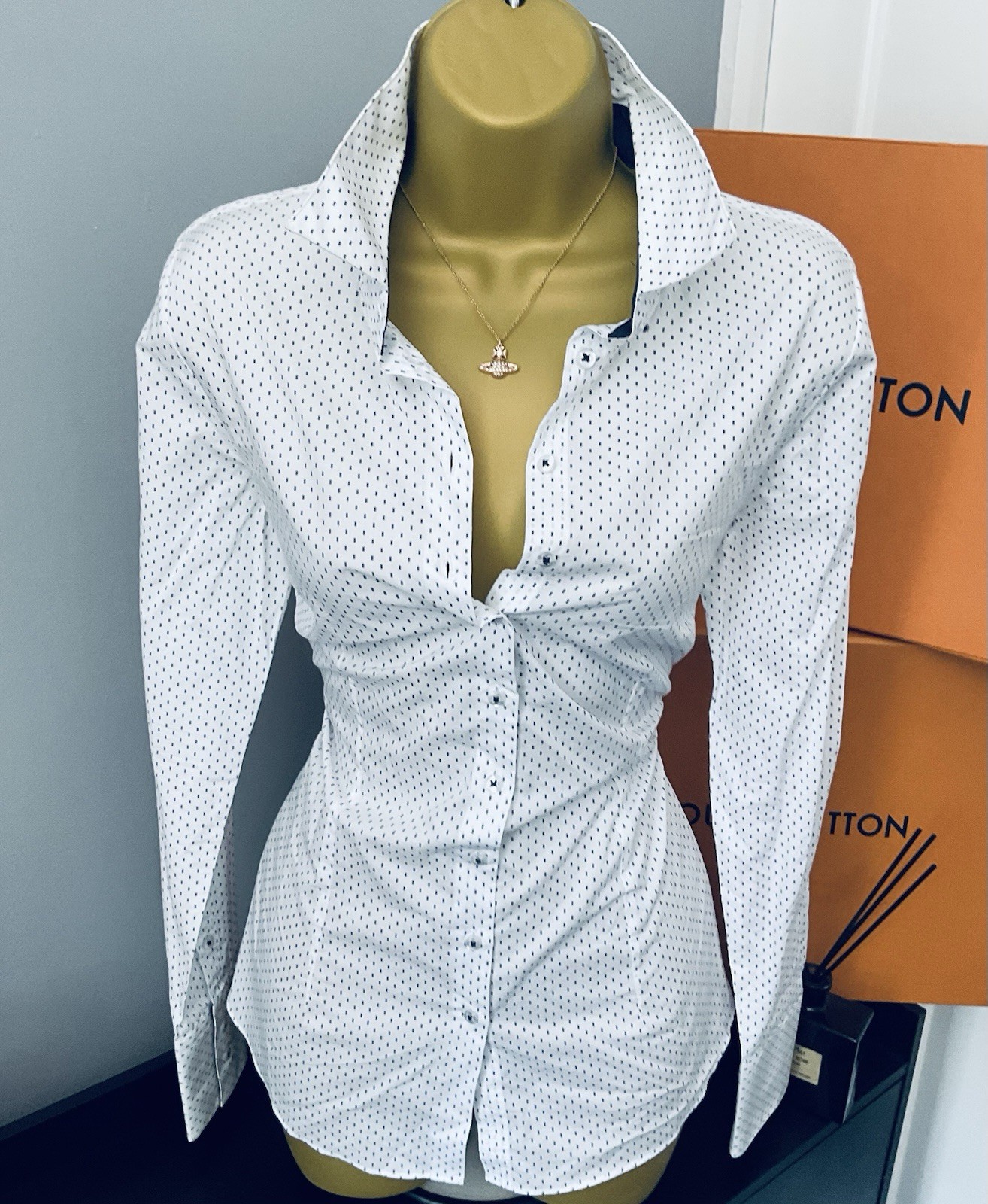 Pristine Hawes & Curtis Fitted Robby Spot Cottond Shirt Blouse UK Size 14