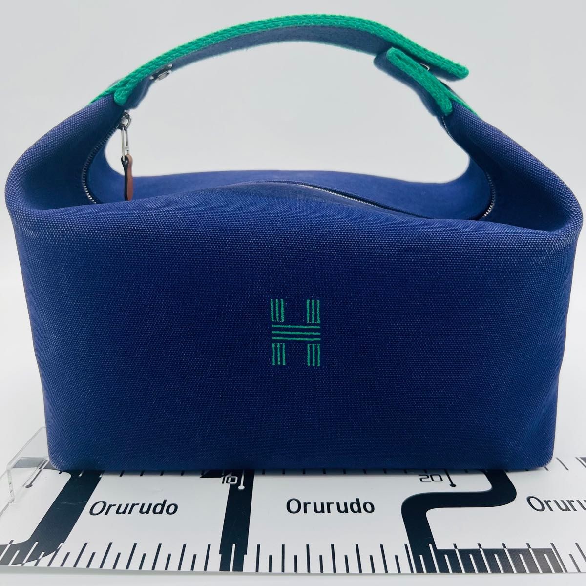 [Mint] HERMES Brides à Black GM Pouch Handbag Navy Green Coated – From JAPAN