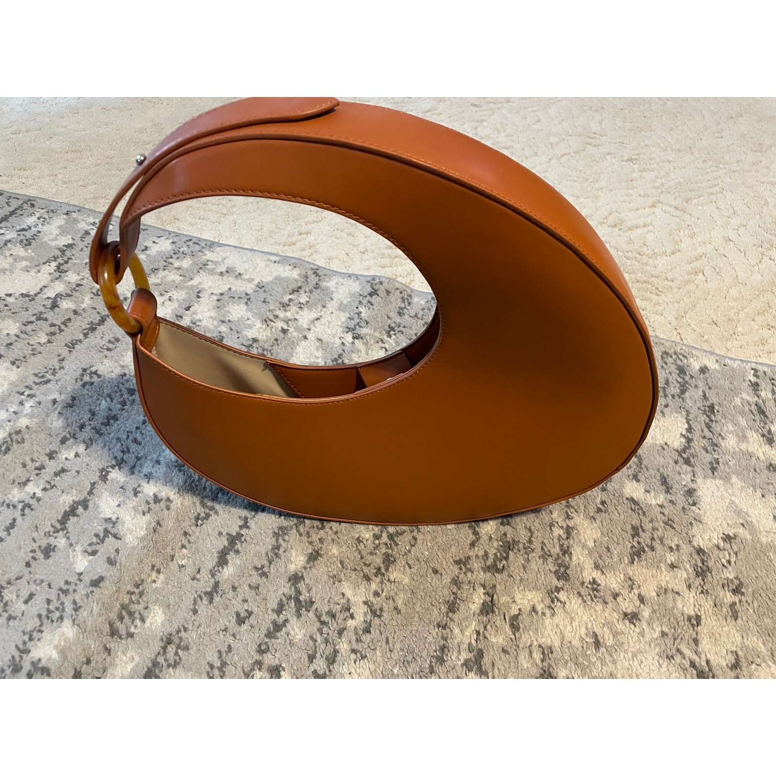 Cognac Brown Crescent Moon Bag Tortoise Ring Handle NWOT