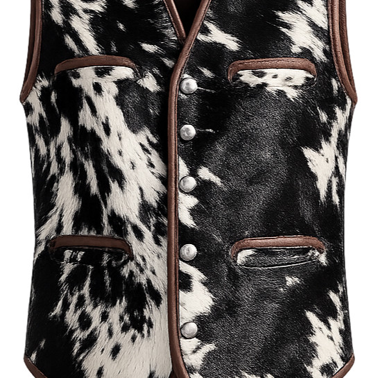 Women’s Motorcycle Cowhide Vest Real Hair-On Leather Waistcoat USA Cowgirl Black