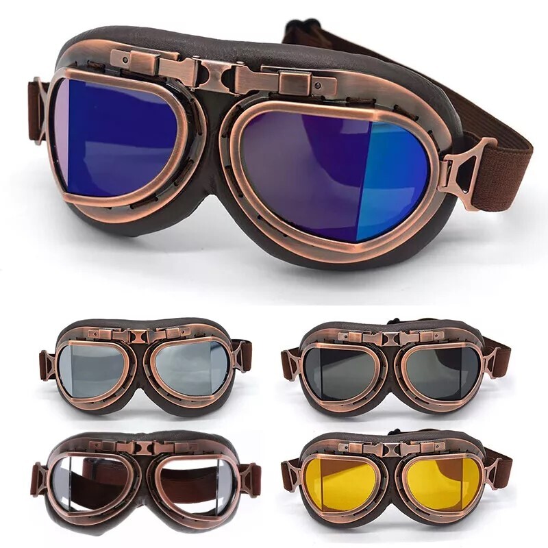 Vintage Copper Frame Steampunk Motorcycle Goggles Sunglasses Retro Riding Travel
