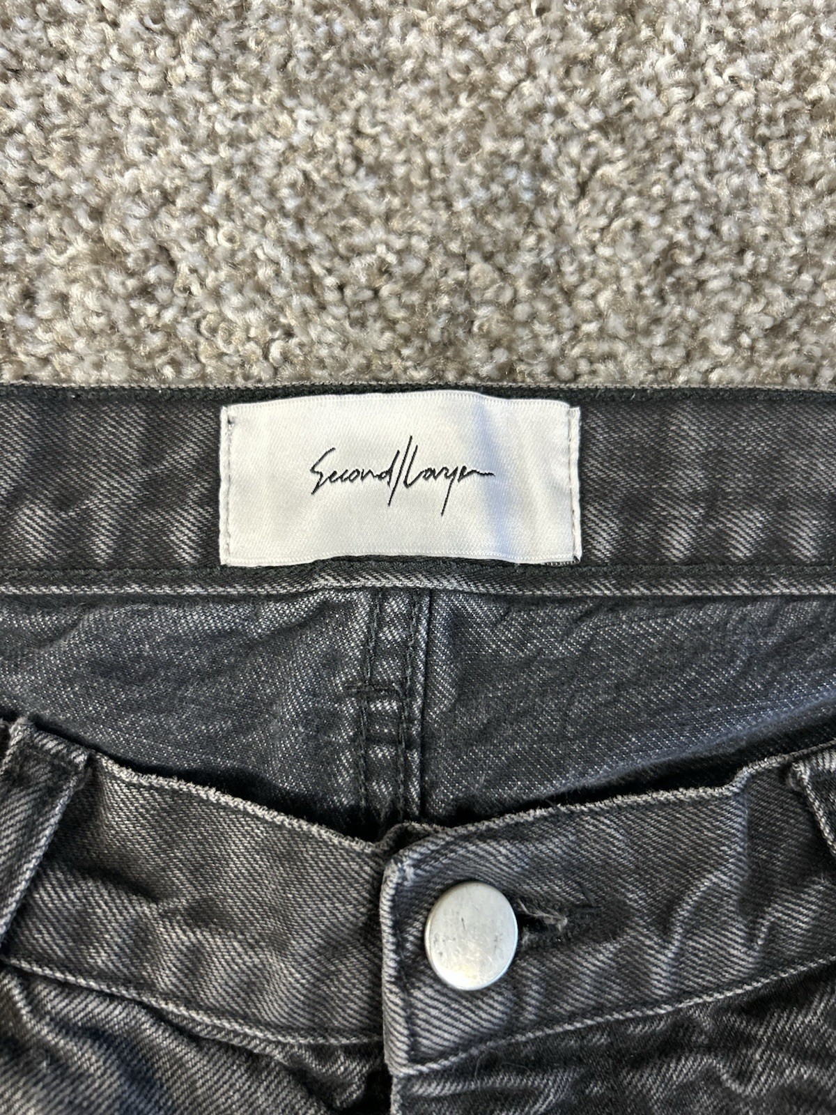 Second/Layer Frayed Hem Selvedge Denim Men’s Jeans 34 x 25 Black Washed