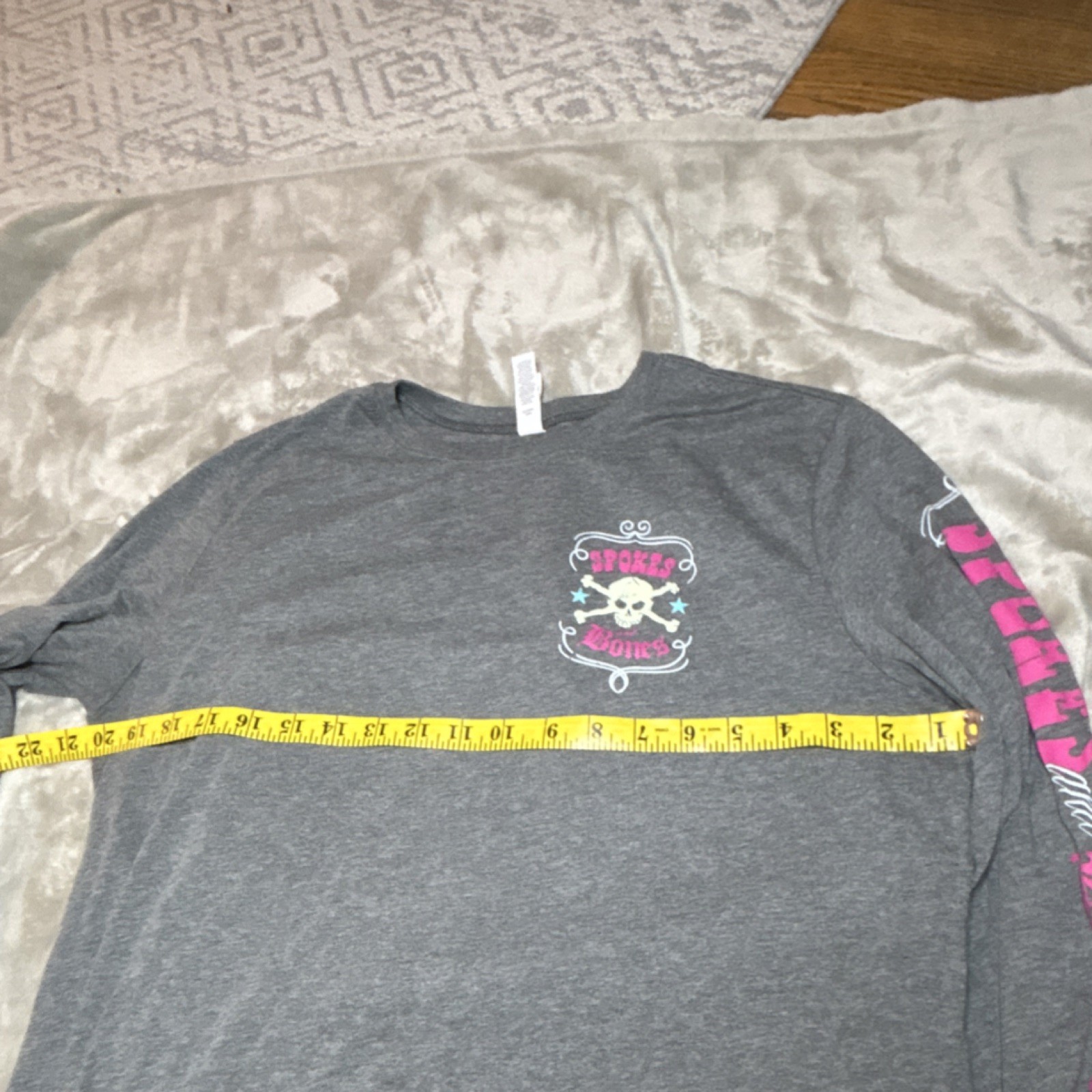Bella + Canvas Gray, Long Sleeve, Skull Graphic, Biker, Women, XL