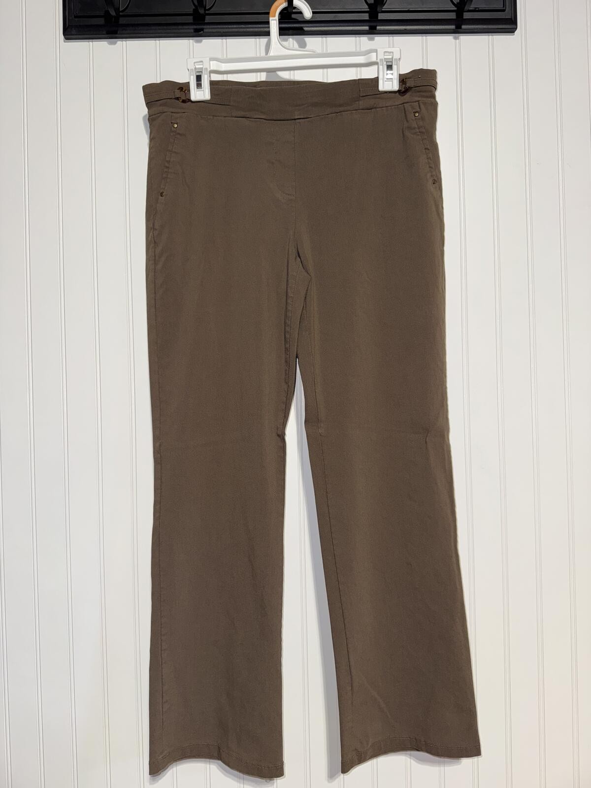 89th + Madison Brown Stretch Pull On Straight Leg Casual Pants Side Tab Large