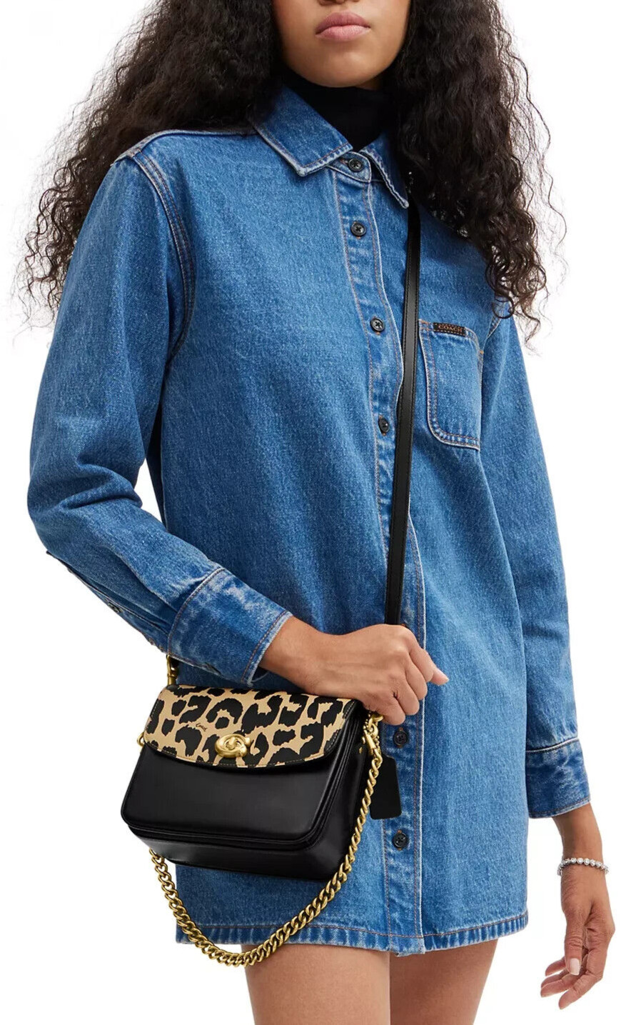 NWT COACH Cassie 19 CM571 Chain Satchel Crossbody Handbag In LEOPARD MULTI Brass