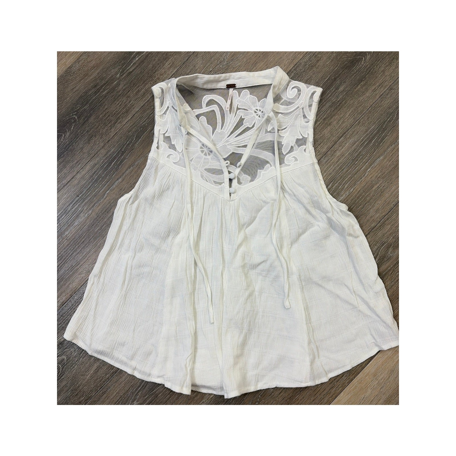 Free People Lace Western Romance Tank Top Boho Sheer Cottagecore Festival XS