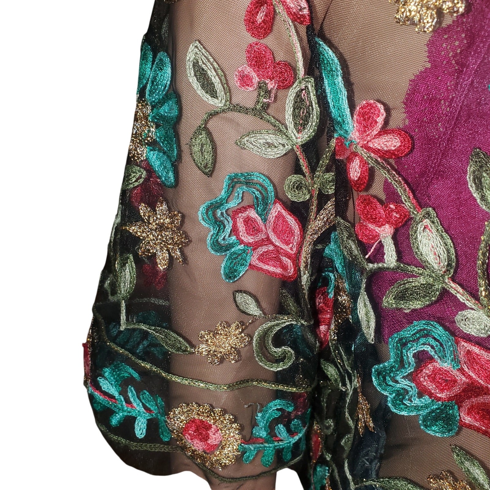 SHEIN Sheer Floral Embroidered Mesh Top US 12 US L Boho Festival