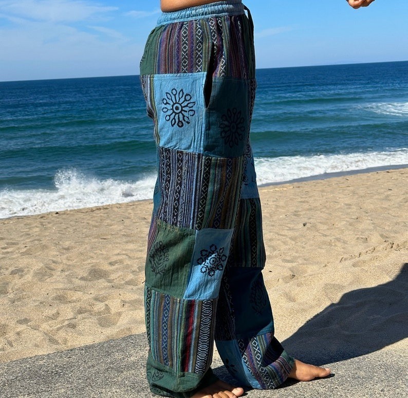 Patchwork Hippie Pants with Pockets and Elastic Waist, Boho Pants
