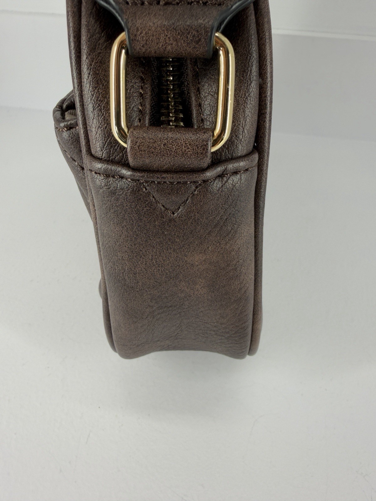 Bostanten Nola Brown Chevron Quilted Crossbody Bag W/Striped Guitar Style Strap