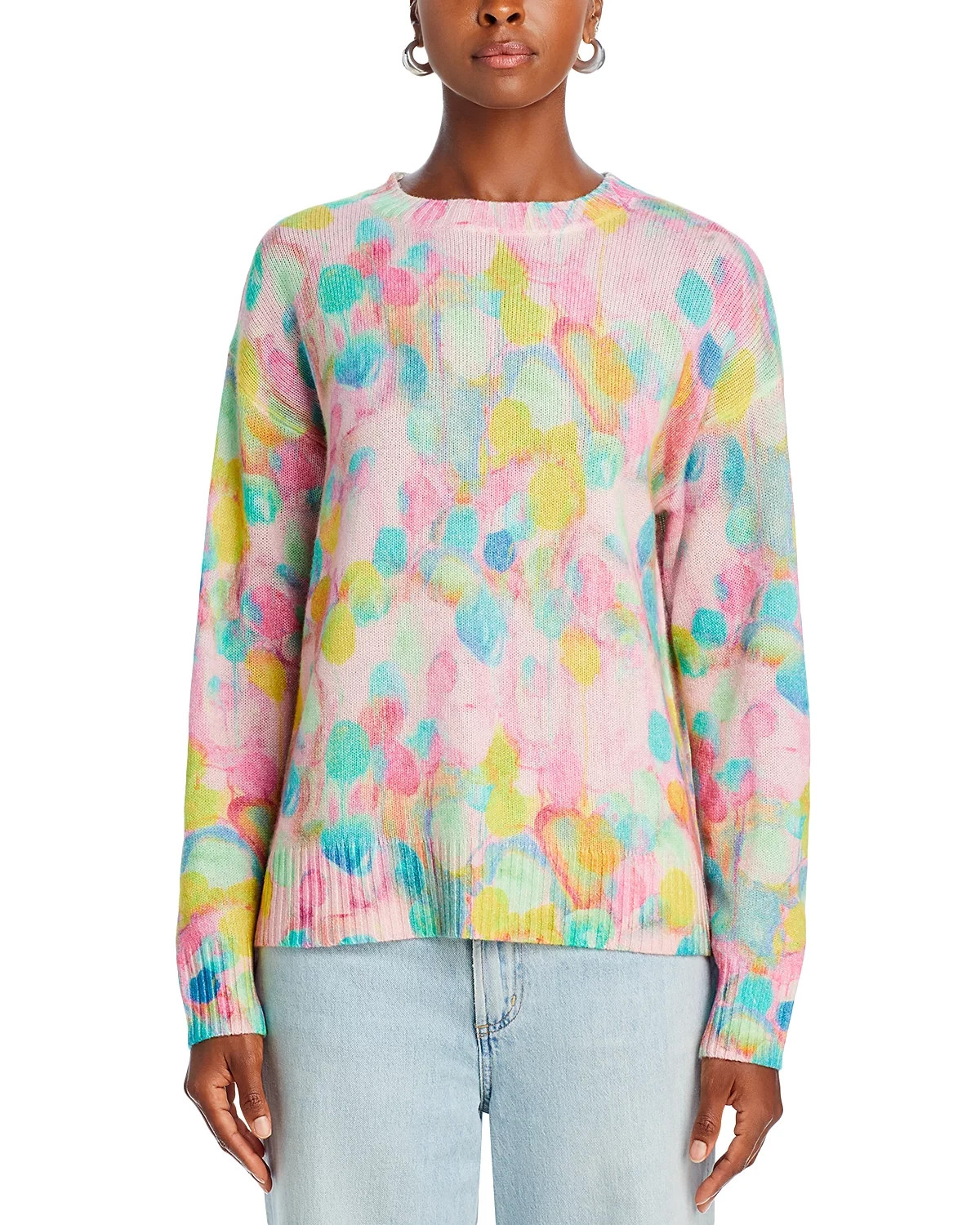 Aqua L8704 Womens Multi Cashmere Printed Crewneck Sweater Size M
