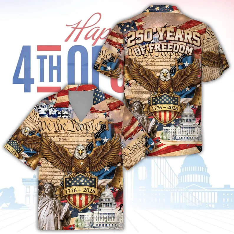 250 Years Of Freedom America Hawaiian Shirt, USA Eagle 4th Of July Button Up