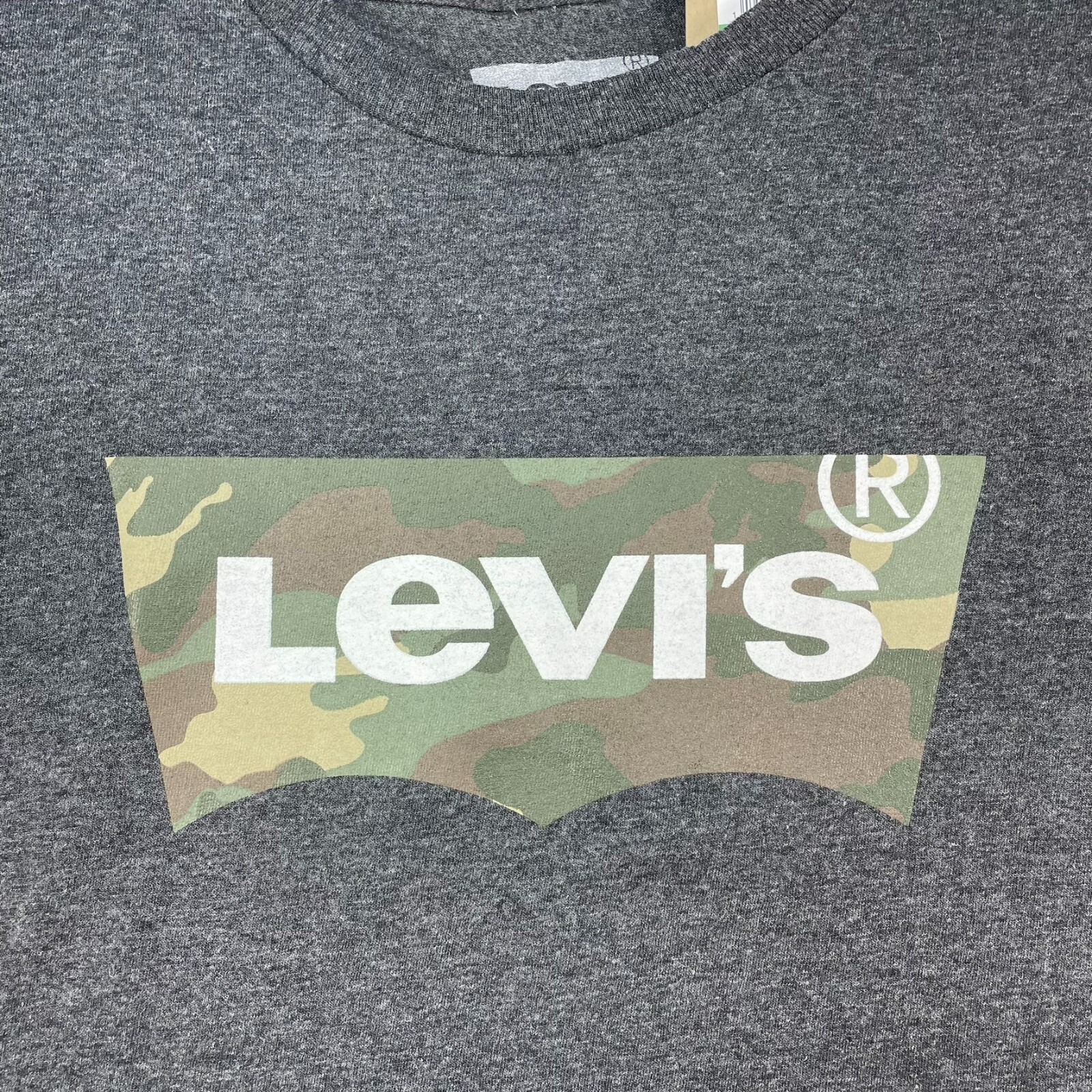 Levis Shirt Mens size Large Gray Short Sleeve Levis Big Logo Camo Tshirt New