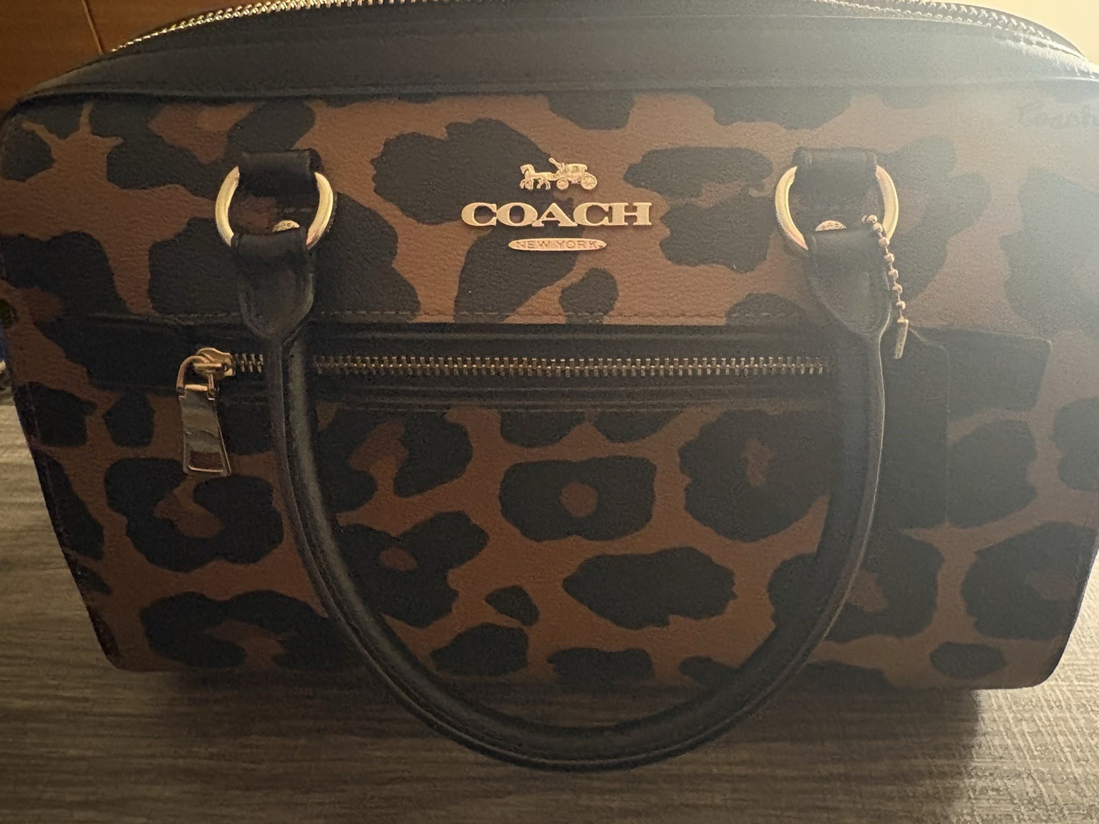New COACH Signature Rowan Leopard Satchel Crossbody Bag Handbag CC758
