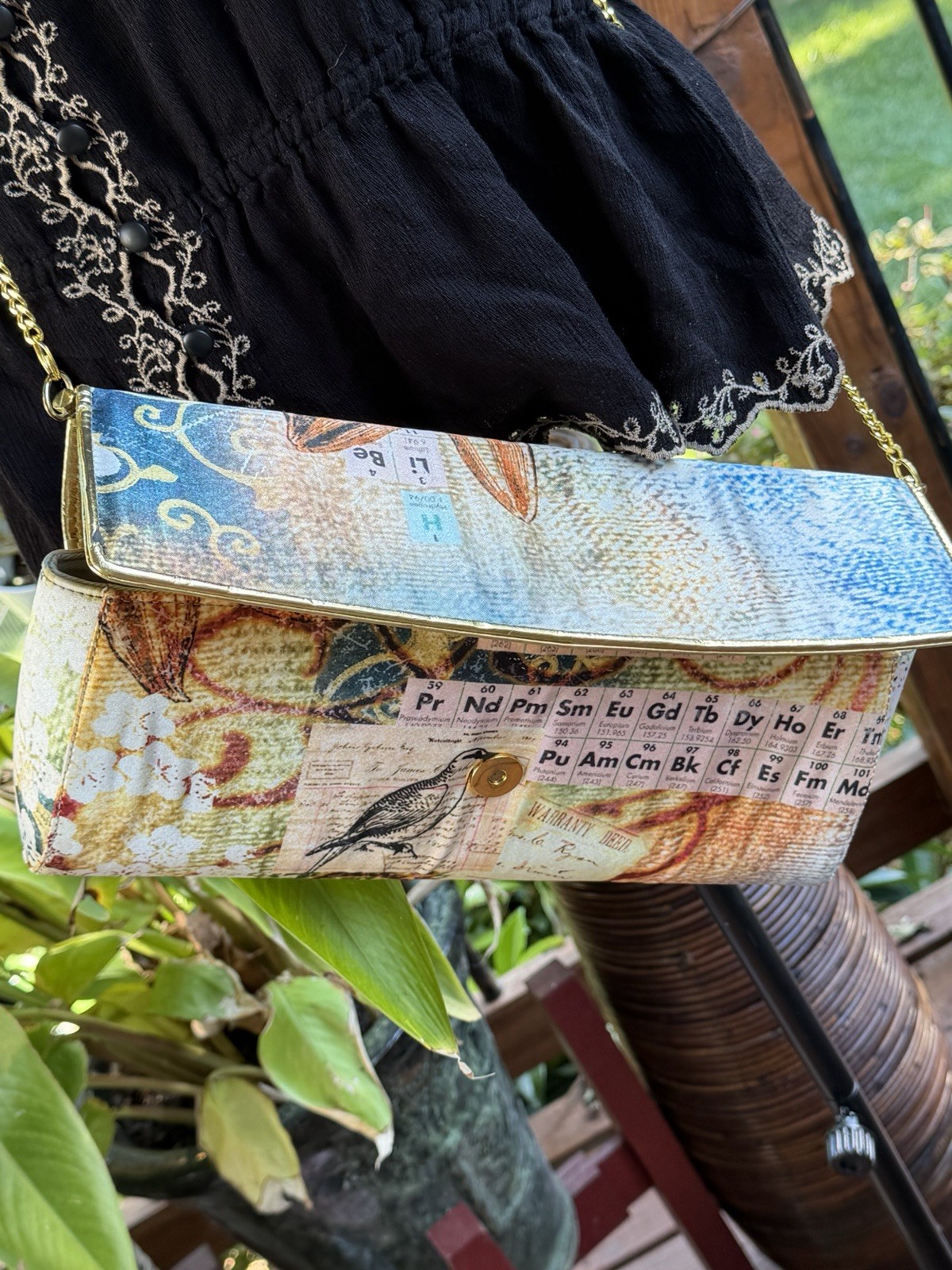 J. Renee Multicolor Floral Crossbody Flap Clutch Snap Close Gold Chain Strap