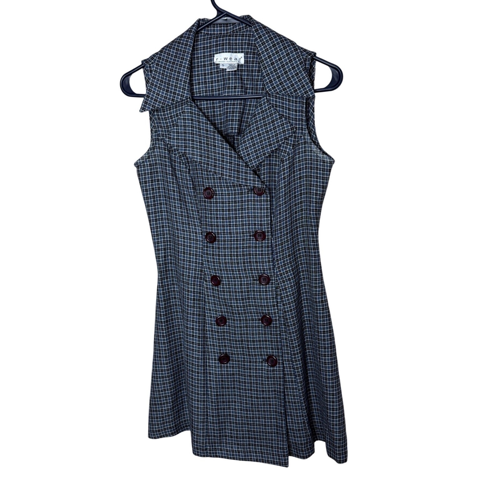 Rampage Vintage 90s Blue Plaid Double Breasted Sleeveless Mini Dress Sz 5
