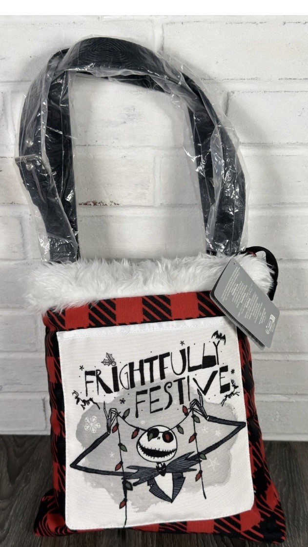 Disney Parks Nightmare Before Christmas Frightfully Festive Tote Bag Plaid Red