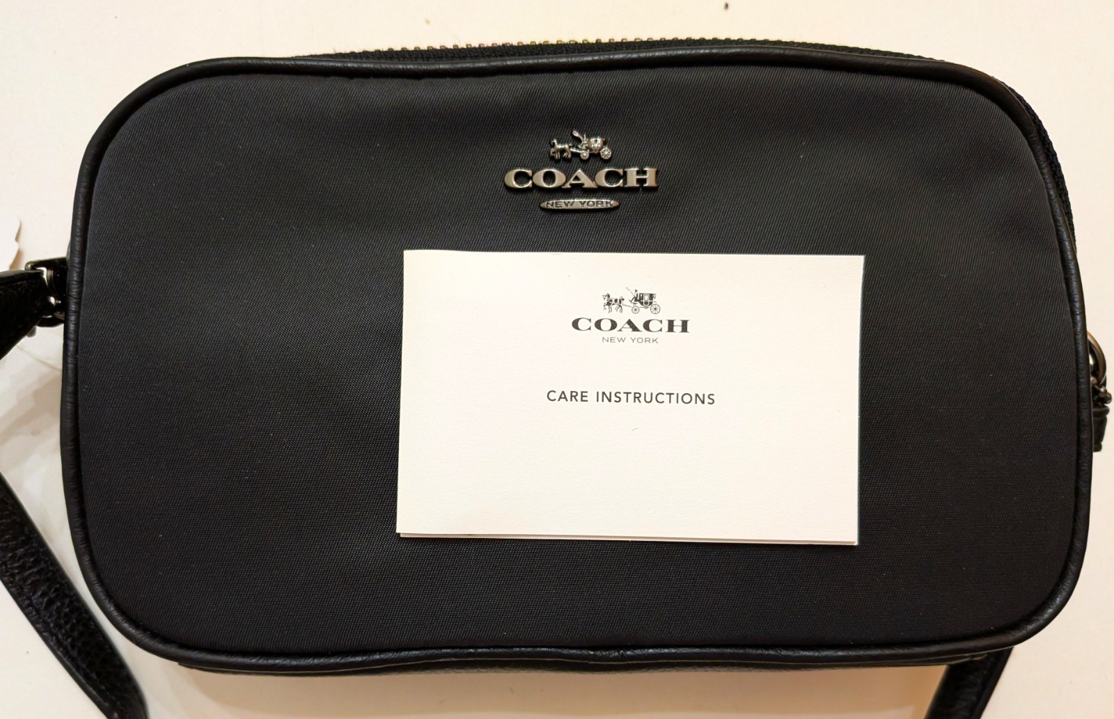 NWT Coach Logo Black Nylon Zippered 2 Section Crossbody Bag 4.75″ x8.75″x 1.75″