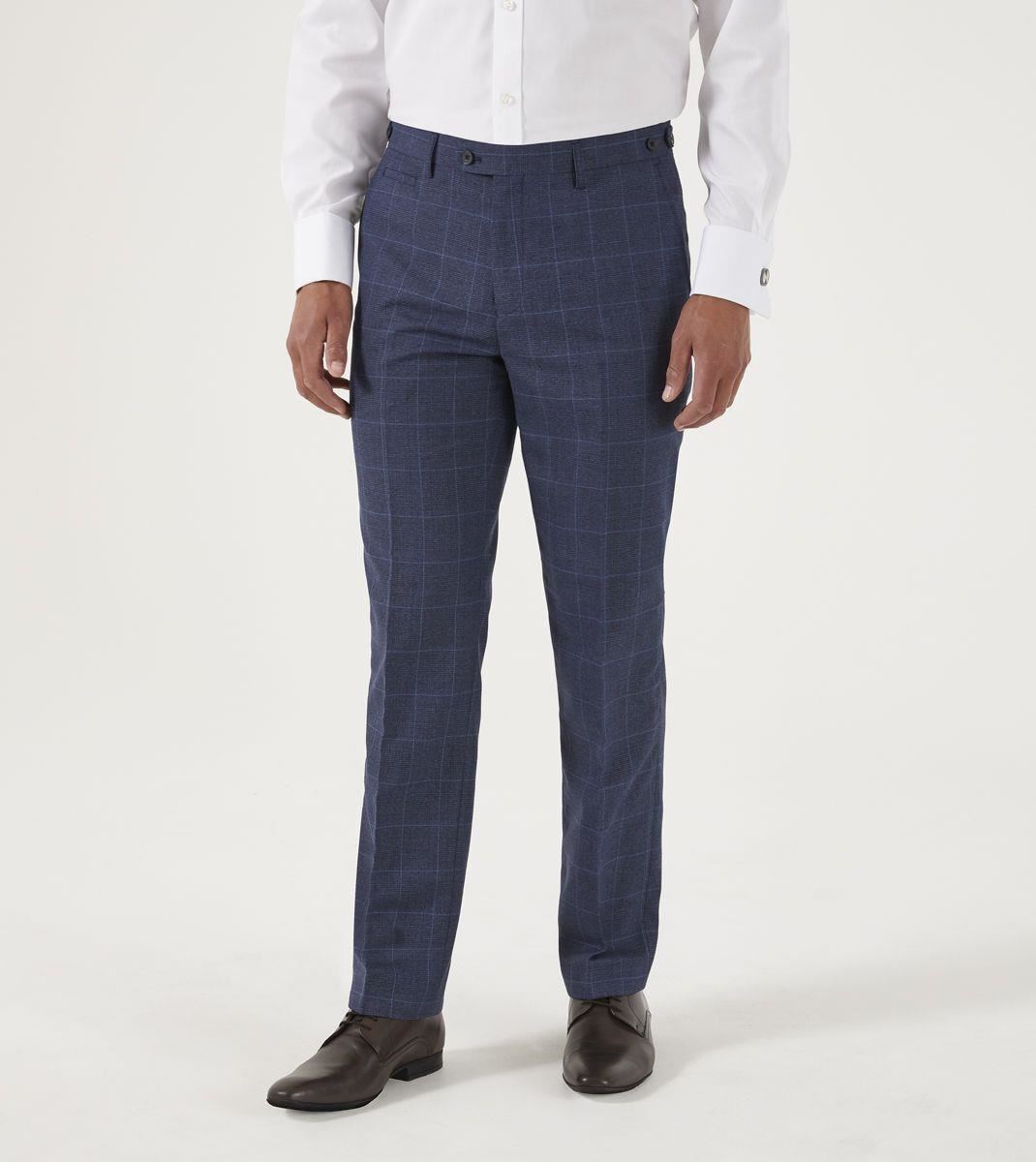 Skopes Men’s Check Pattern Suit Trouser Anello in Blue Waist 32 to 56