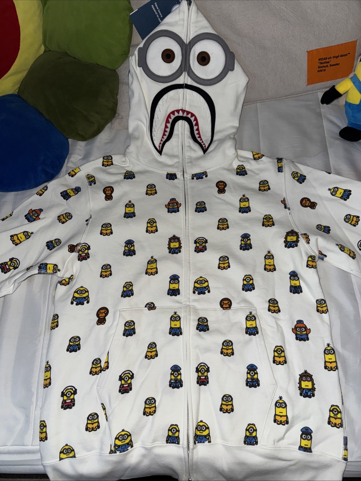 A Bathing Ape Minions Hoodie Size L White Cotton Brand New From Japan