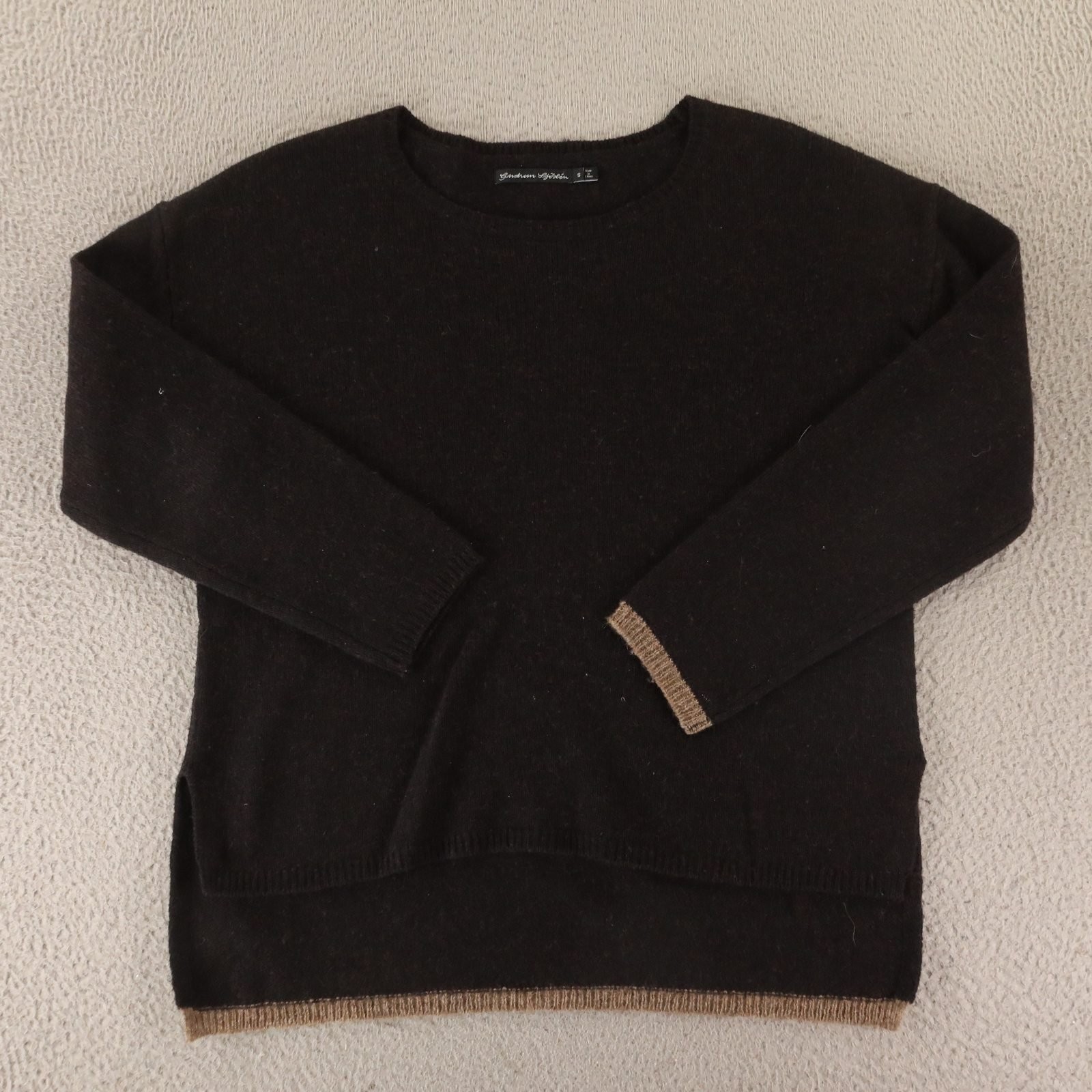 G&S Sweater Womens S Brown Black 100% Wool Crew Neck Lightweight