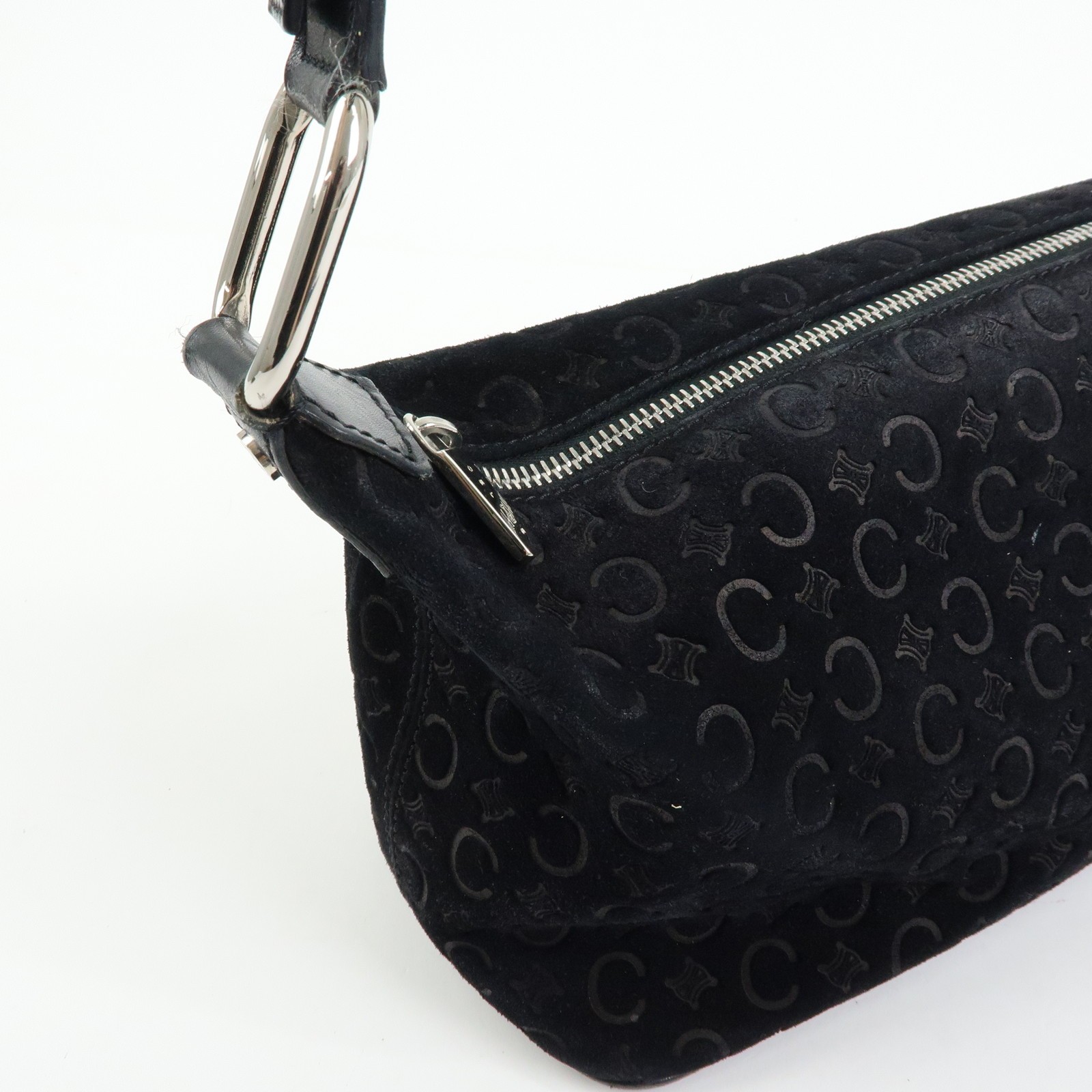 CELINE C Macadam Suede Leather Shoulder Bag Hand Bag Black Authentic Used F/S