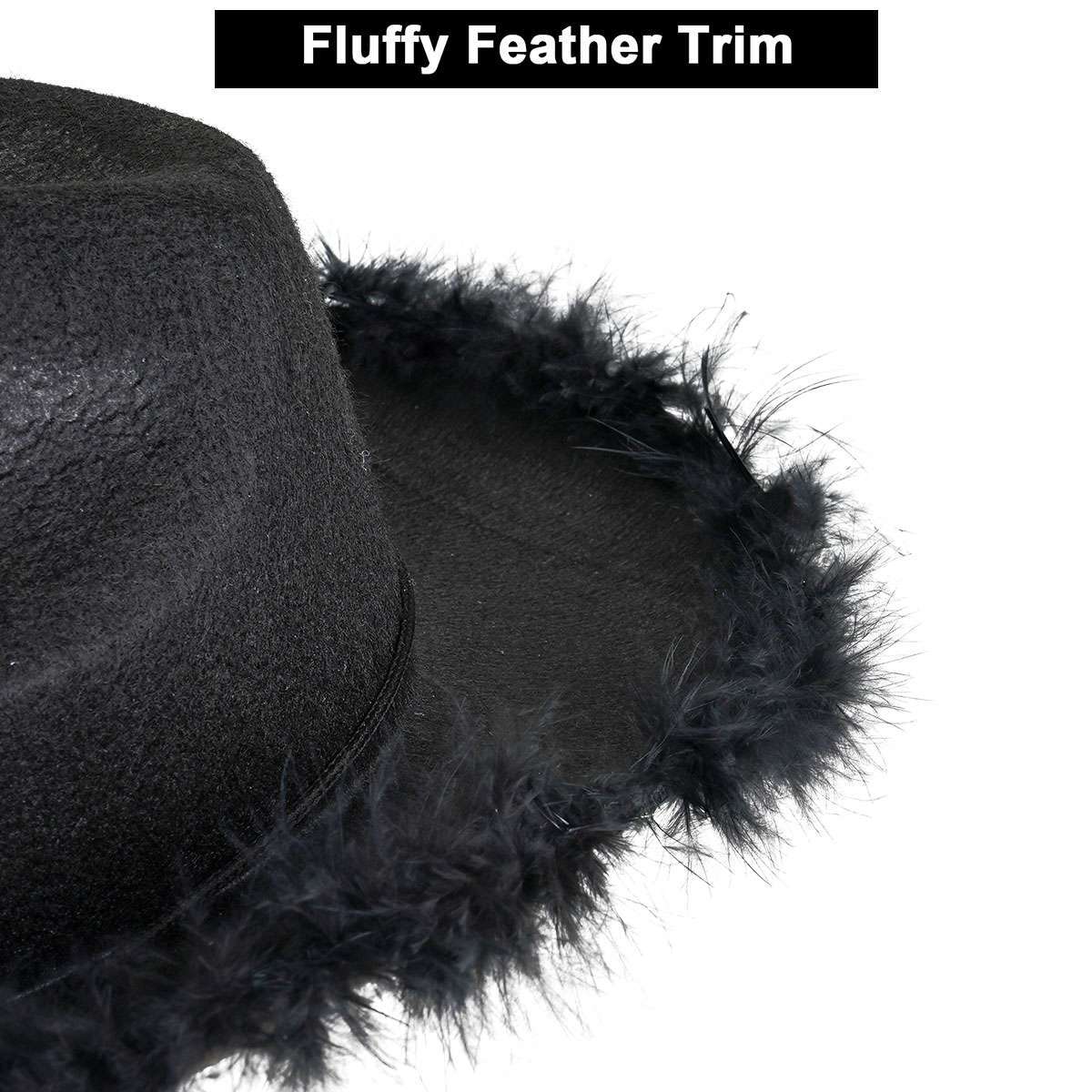 Cowgirl Hat with Fluffy Feather Novelty Cowboy Party Costume Role Play Cap Solid