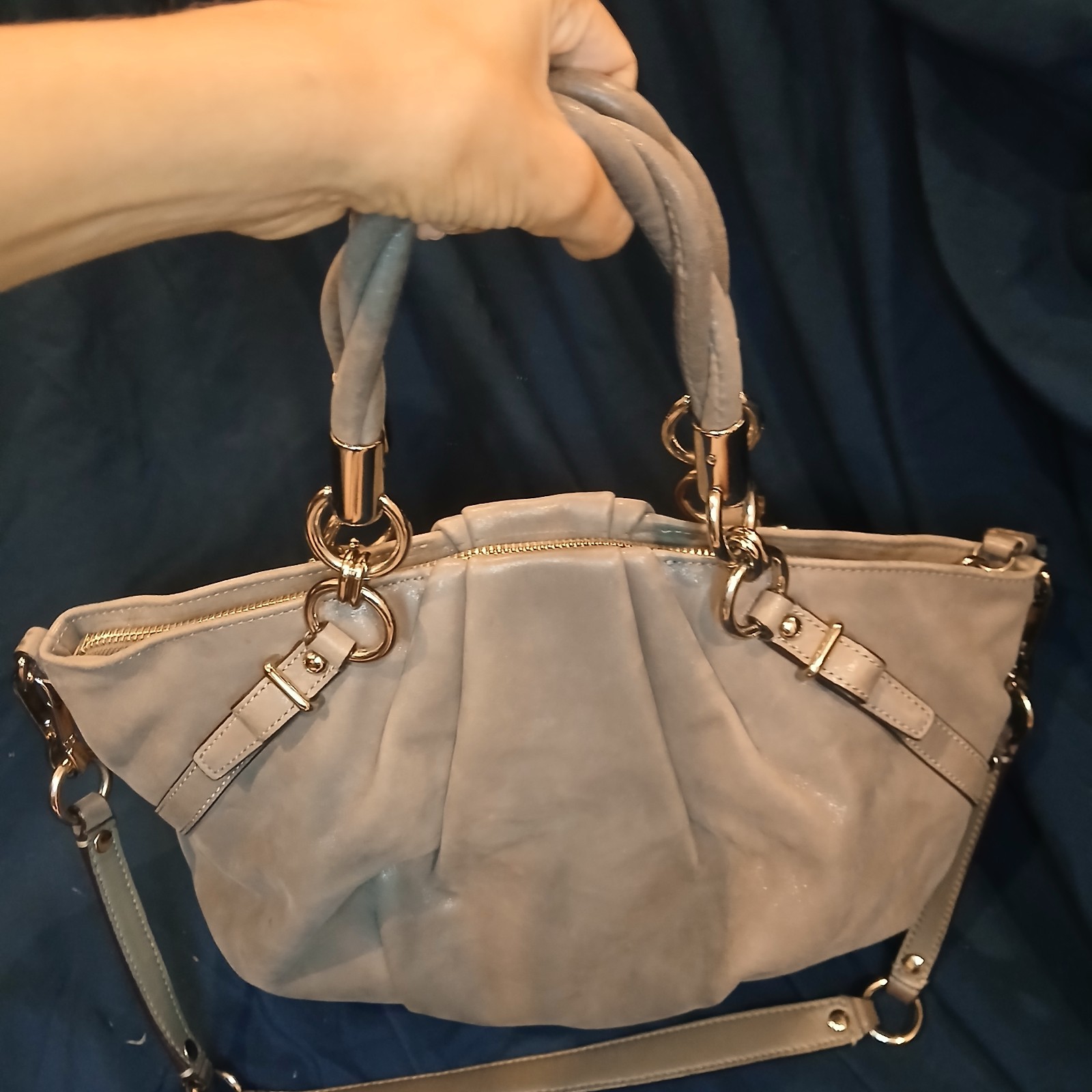COACH Madison Sophia Taupe Gray Pleated Leather Shoulder Bag Purse J1293-F22563